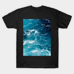 Wavy foamy blue white ombre sea water Aerial photo ocean splash wave abstract aqua summer T-Shirt